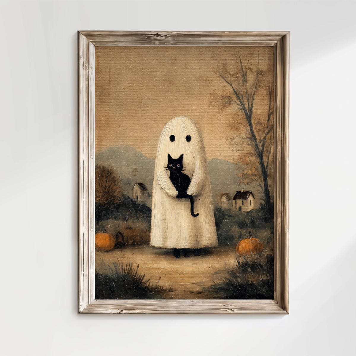 Miluva Cute ghost and black cat wall poster halloween holiday shelf ...