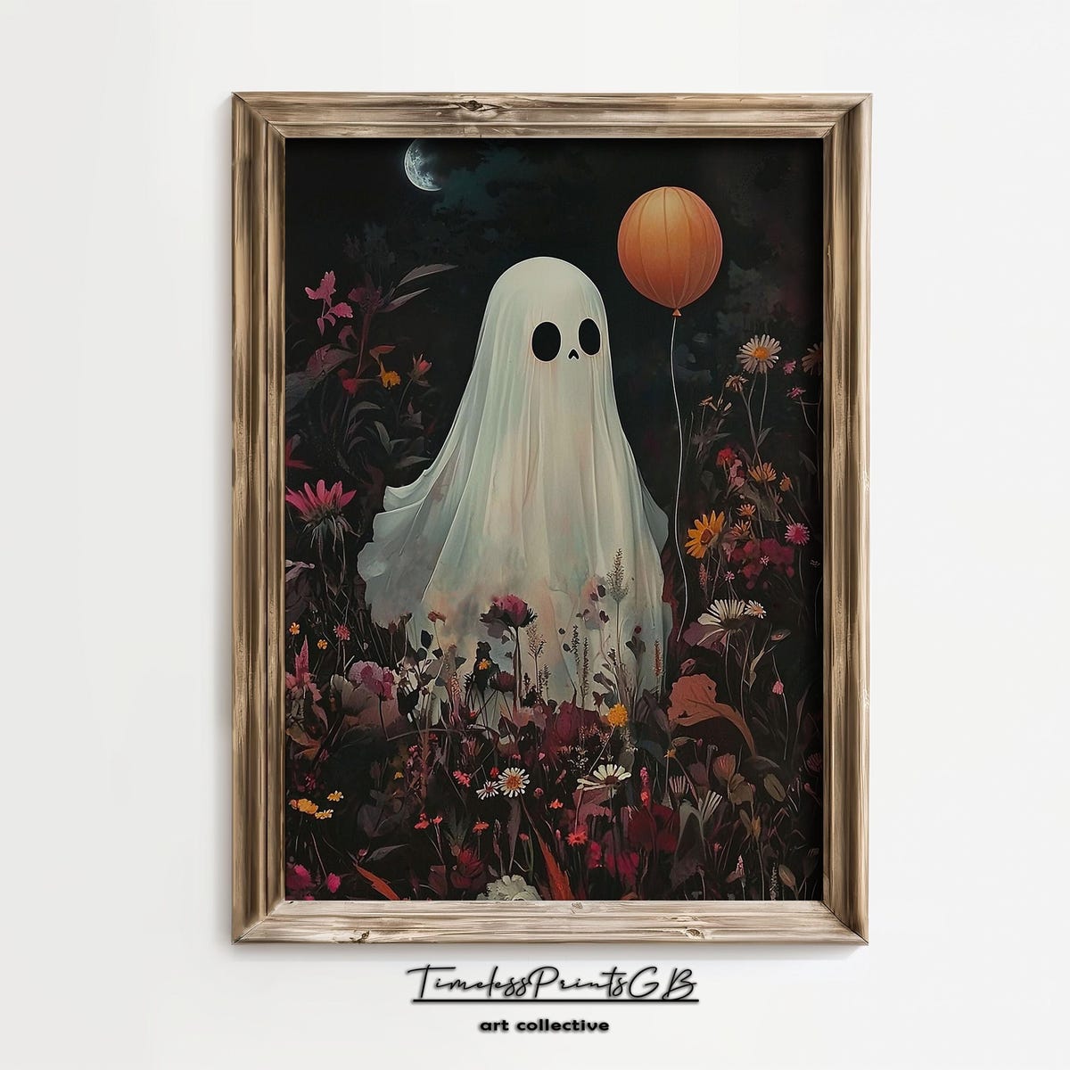 Miluva Cute ghost in a flower field wall art vintage halloween ghost ...