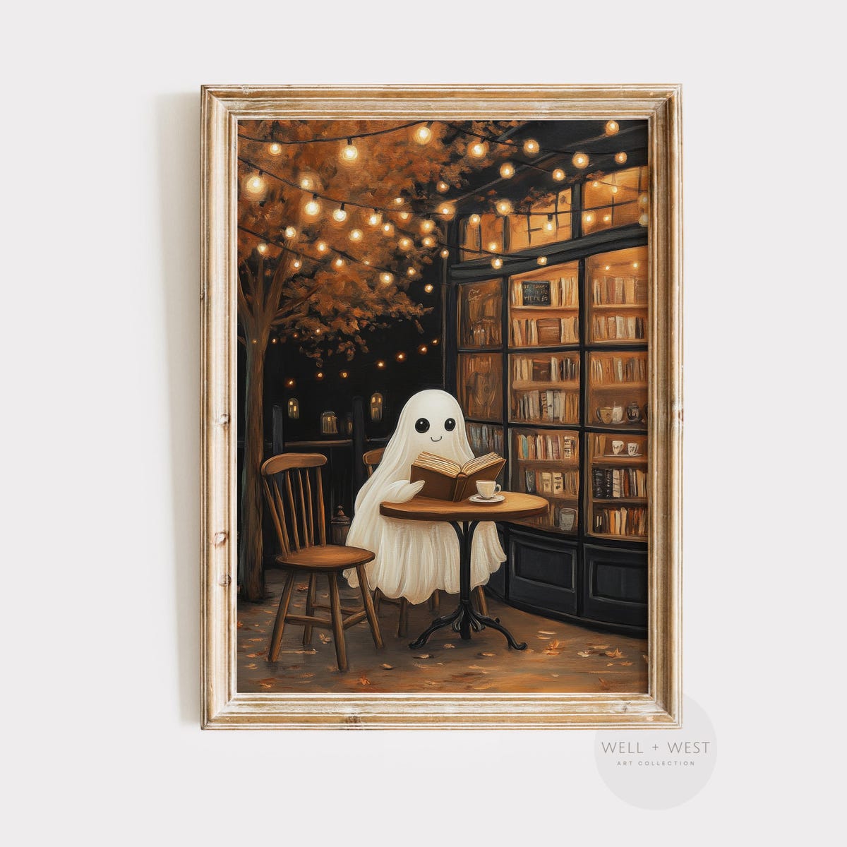 Miluva Cute ghost reading print moody bookstore art cozy cafe fall art ...