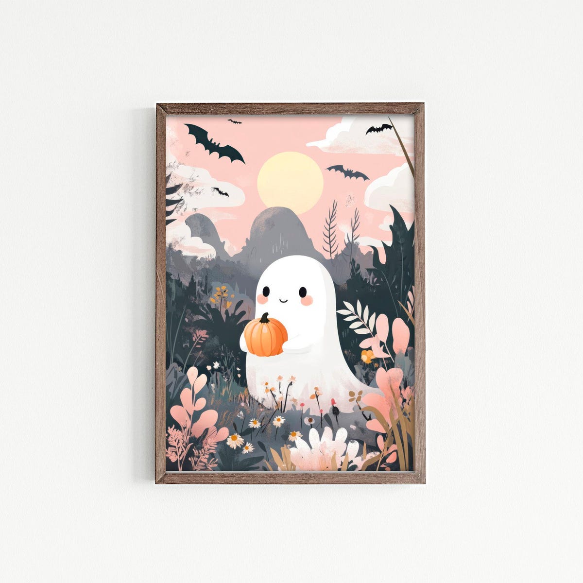 Miluva Cute ghost vintage poster – Halloween wall art – Pink aesthetic ...