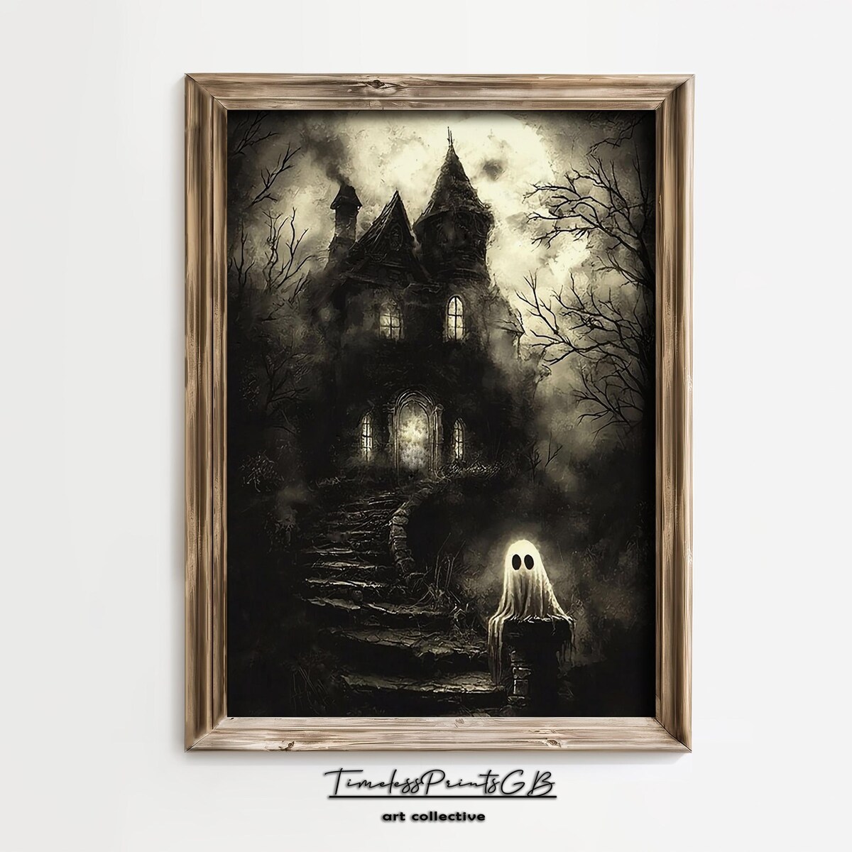 Miluva Cute ghost wall art ghost by a haunted house print vintage ...