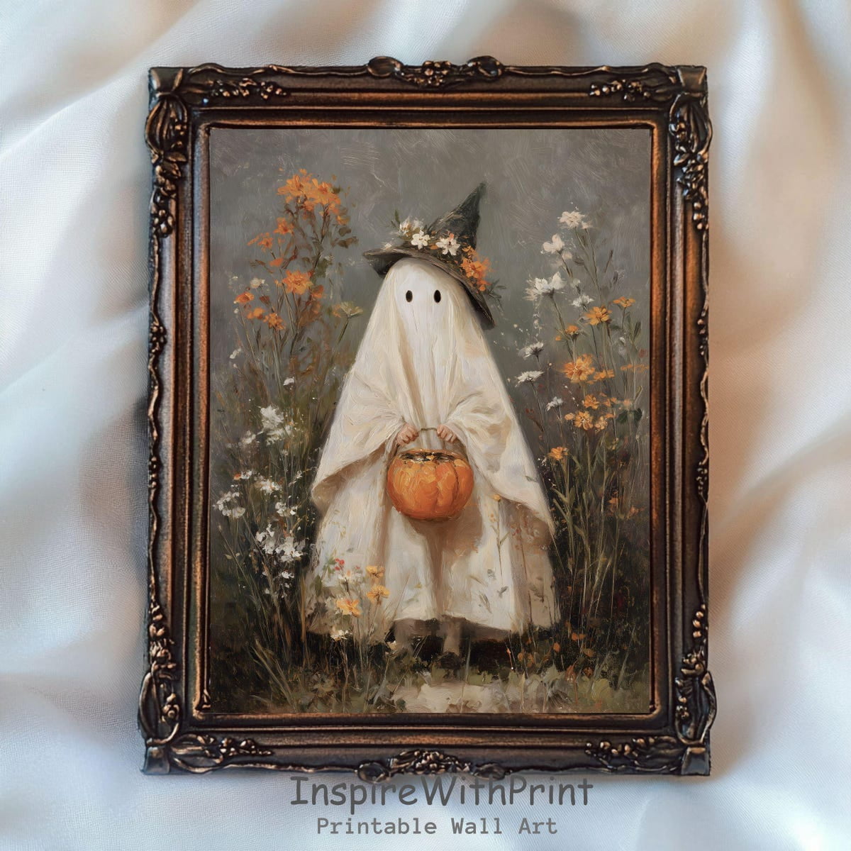 Miluva Cute ghost in wildflower print – Vintage fall spooky art autumn ...