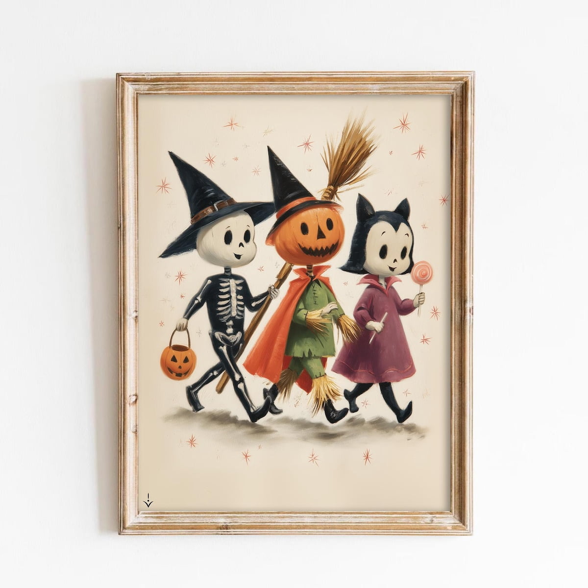 Miluva Cute halloween kids wall art print skeleton pumpkin witch & cat ...