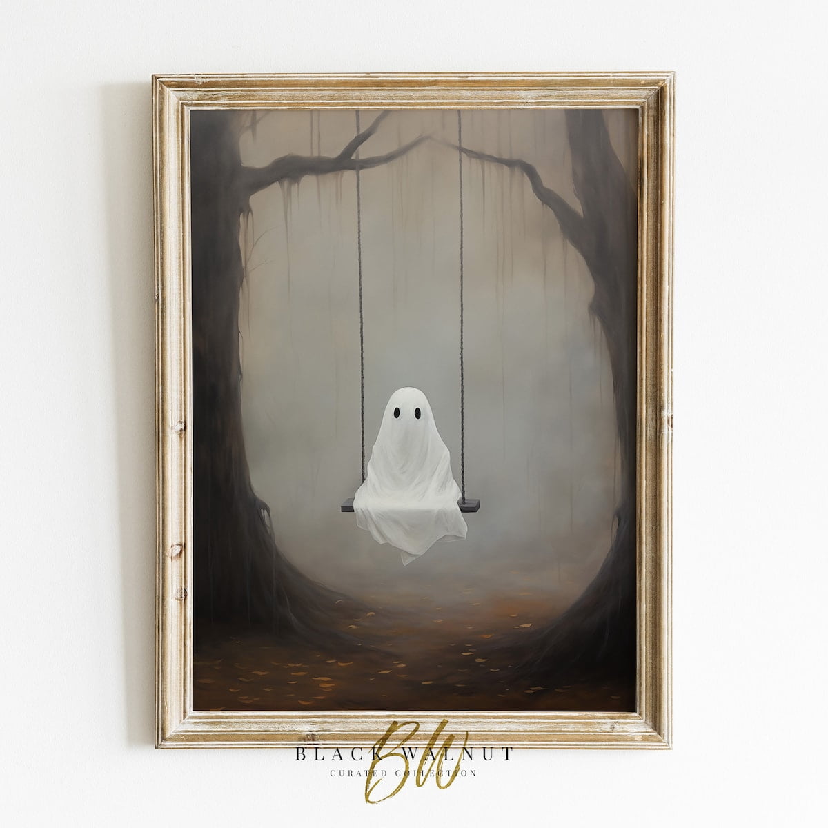 Miluva Cute halloween print – Ghost on swing wall art – Halloween decor ...