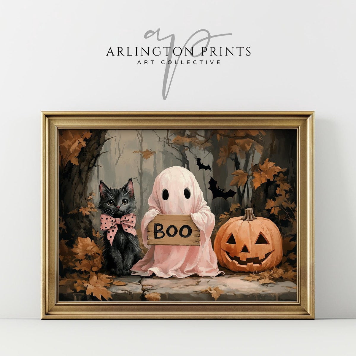Miluva Cute pastel halloween art – Nursery ghost print – Black cat ...