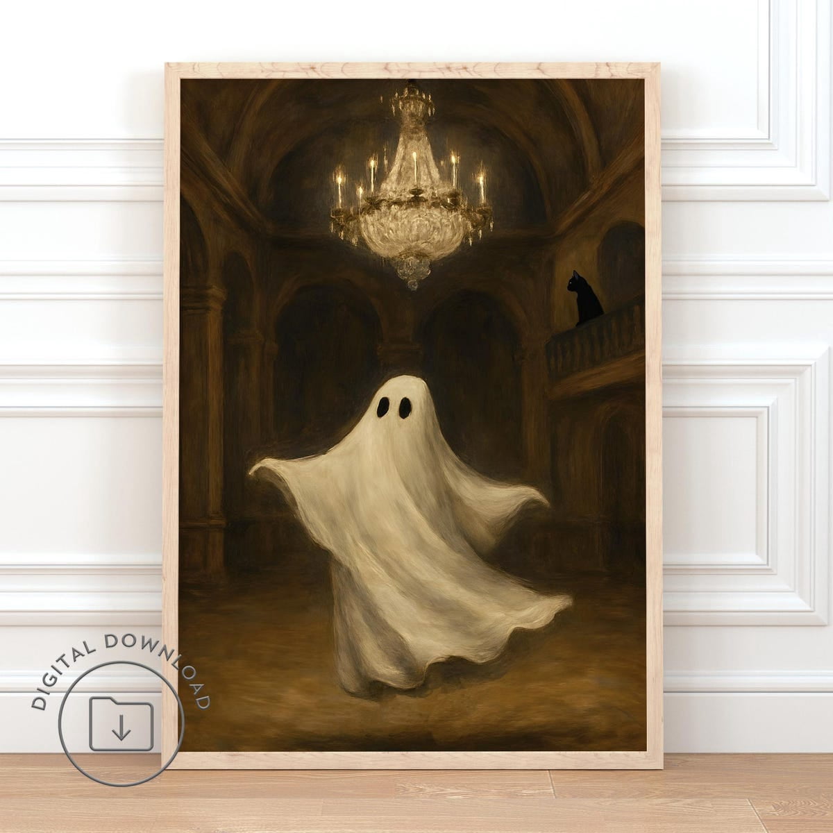 Miluva Dancing ghost print halloween wall art vintage ghost & black cat ...