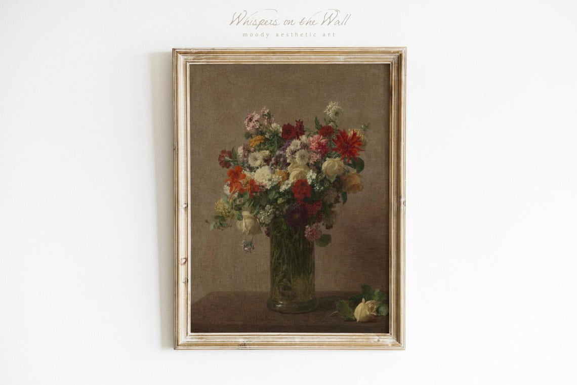 Miluva Dark Floral Printable Wall Art Dark Academia Art Rose Vase ...
