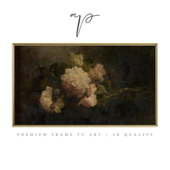 Miluva Dark , Moody Peonies , Vintage Cottagecore Floral Home Decor #8002 Decor For Living Room Bedroom, 16x24 UNFRAMED