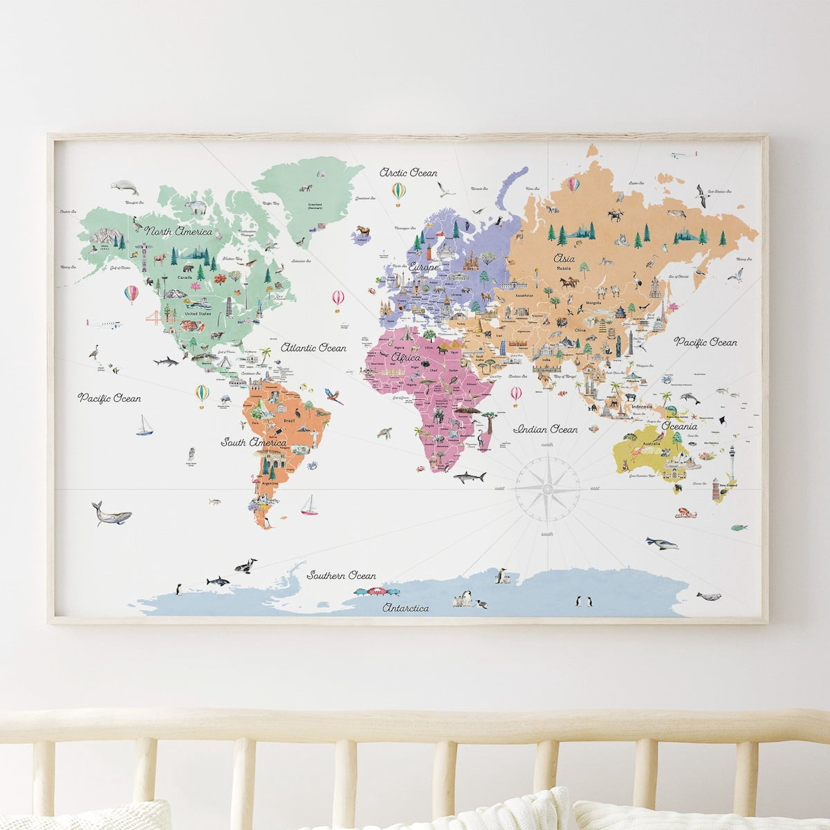 Miluva Educational World Map Print: Pastels, Kids And Nursery Decor ...