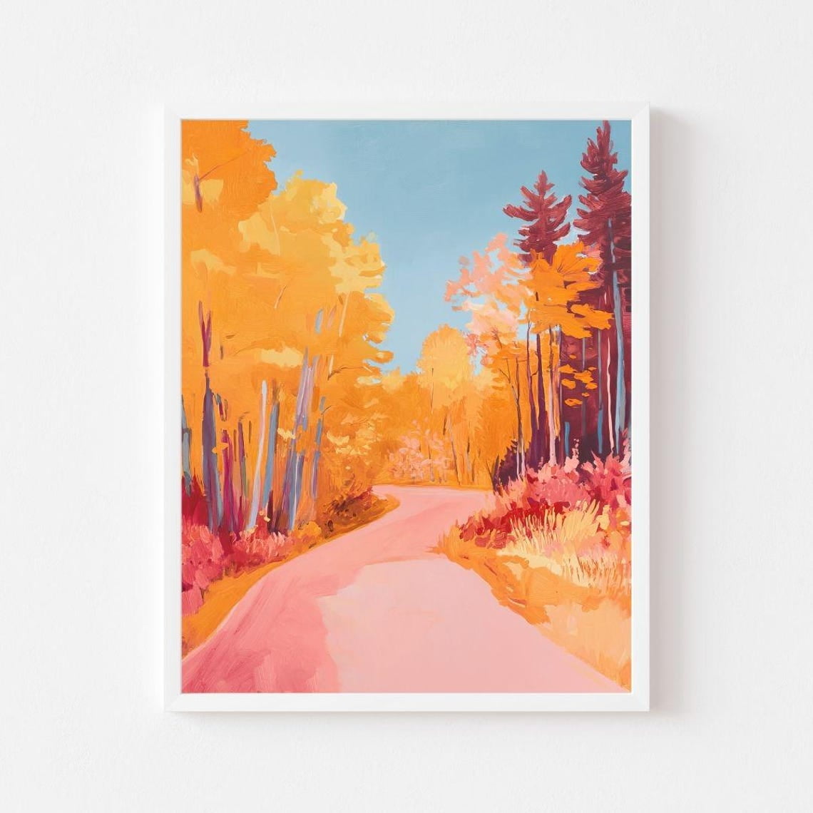 Miluva Fall Forest Road Landscape Colorful Autumn Trees Wall Art Print ...