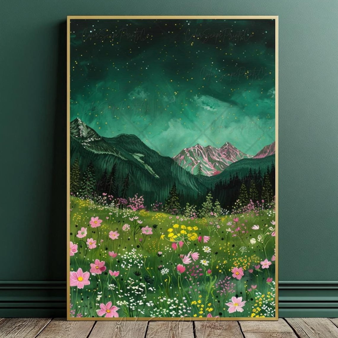Miluva Field Of Flowers Mountain Landscape Print Wildflower Field Wall ...