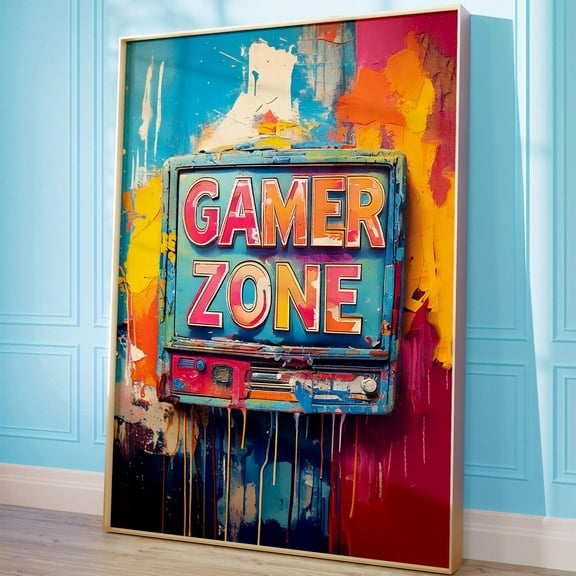 Miluva Gamer Zone Poster, Graffiti Wall Art, Gaming Wall Art, Gift For Boys, Teen Room Decor, Boys Bedroom Print, Retro Print, Decor For Living Room Bedroom, 24x36 UNFRAMED