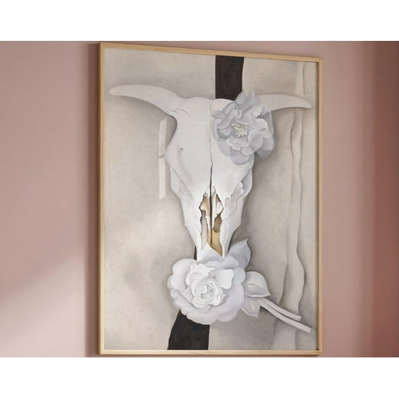 Miluva Georgia O'Keeffe Print Poster, CowÃ¢¬¢S Skull With Calico Roses, Floral Flower Print Botanical Wall Art Mid Century #555 Decor For Living Room Bedroom, 8x12 UNFRAMED