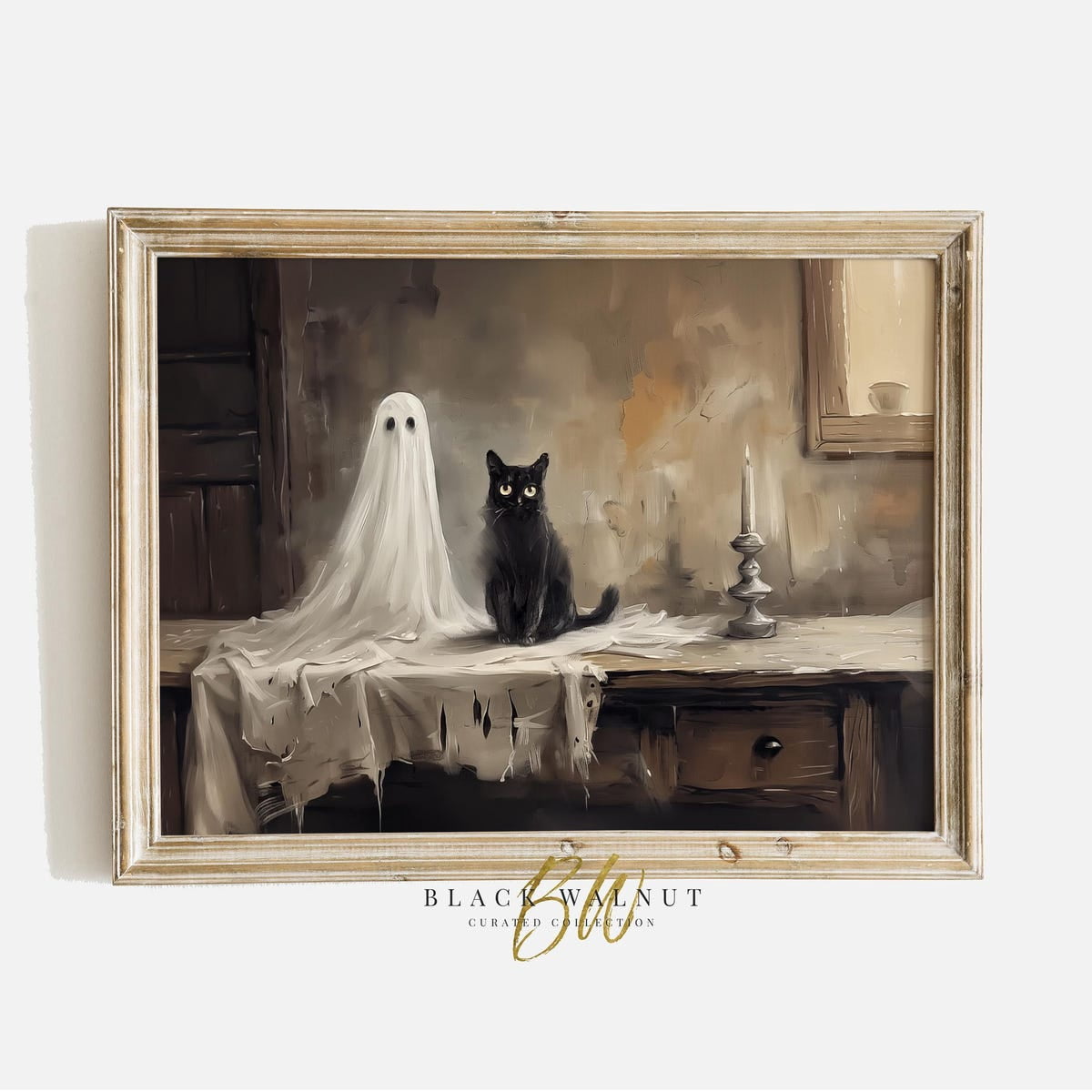 Miluva Ghost black cat halloween wall art print – Vintage style rustic ...