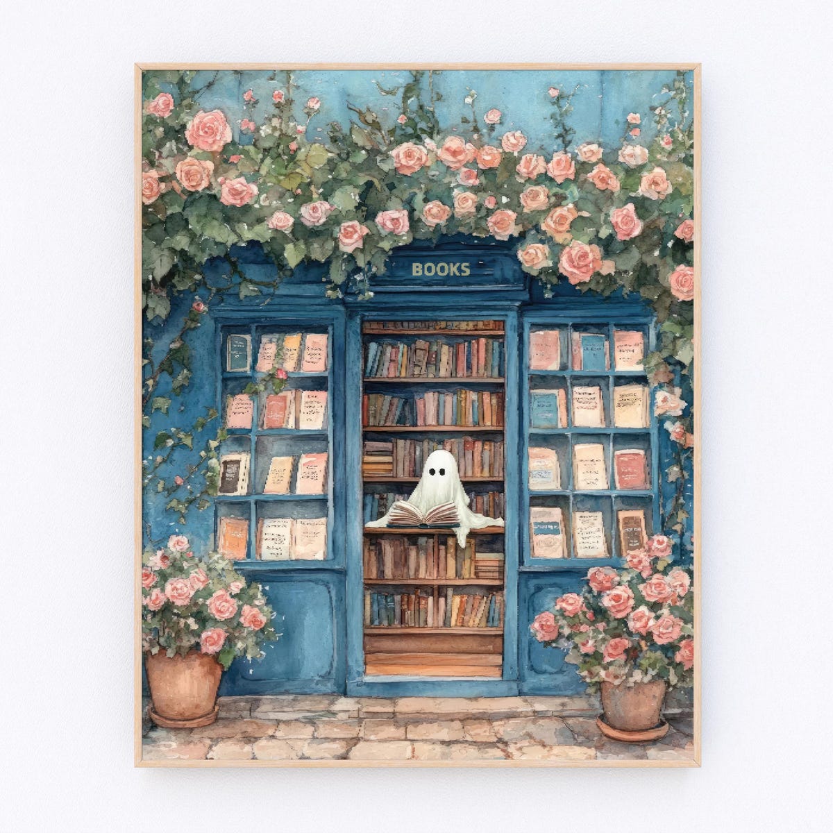 Miluva Ghost at bookstore poster halloween art reading ghost vintage ...