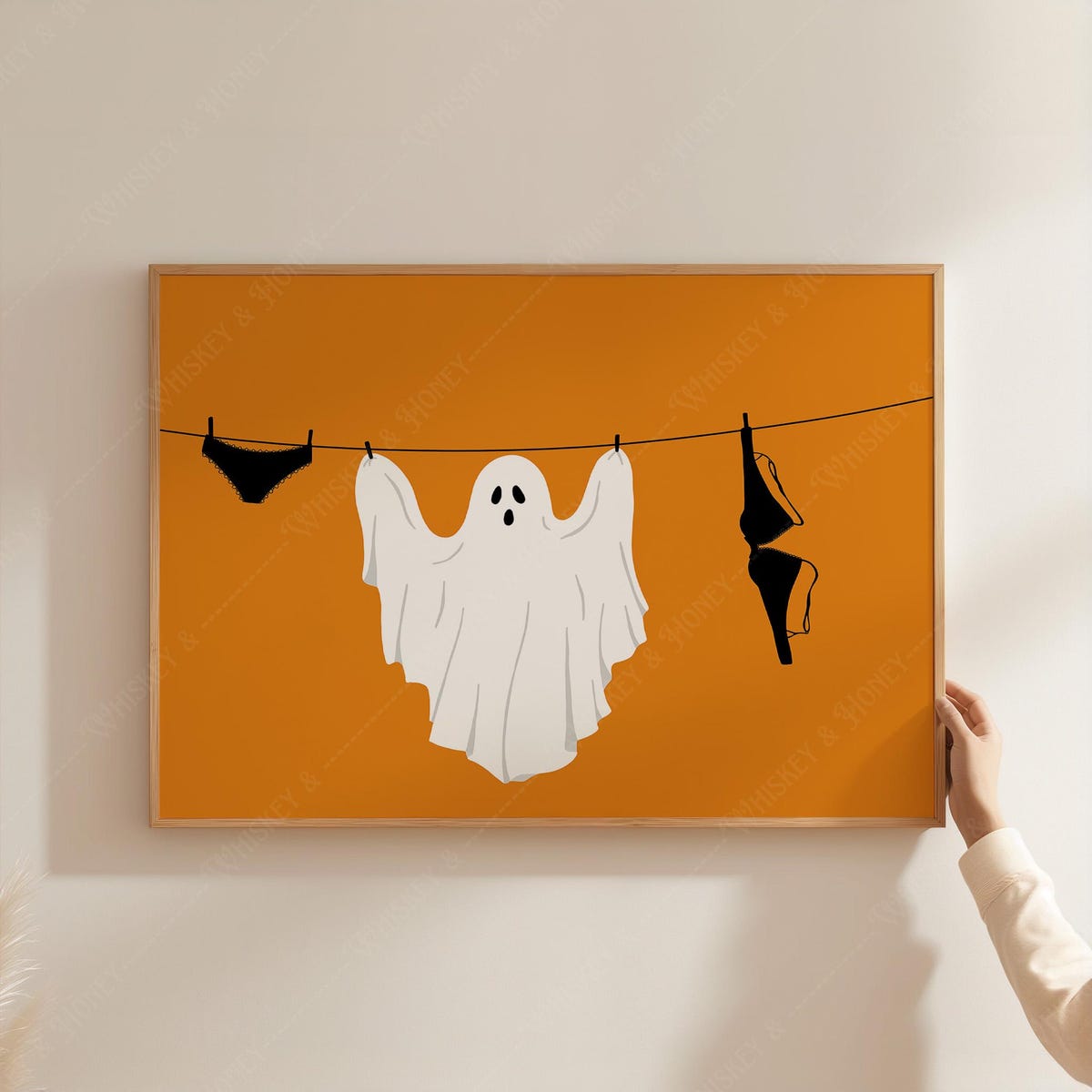 Miluva Ghost on clothes line art print halloween art spooky decor ...