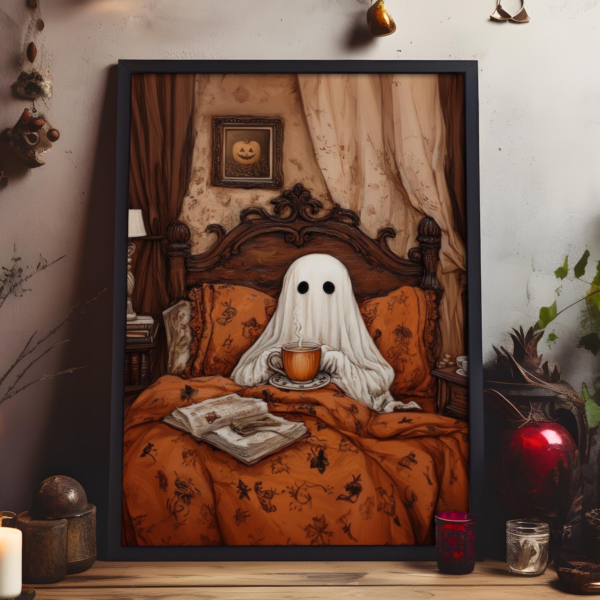 Miluva Ghost with coffee art rustic vintage ghost poster halloween ...
