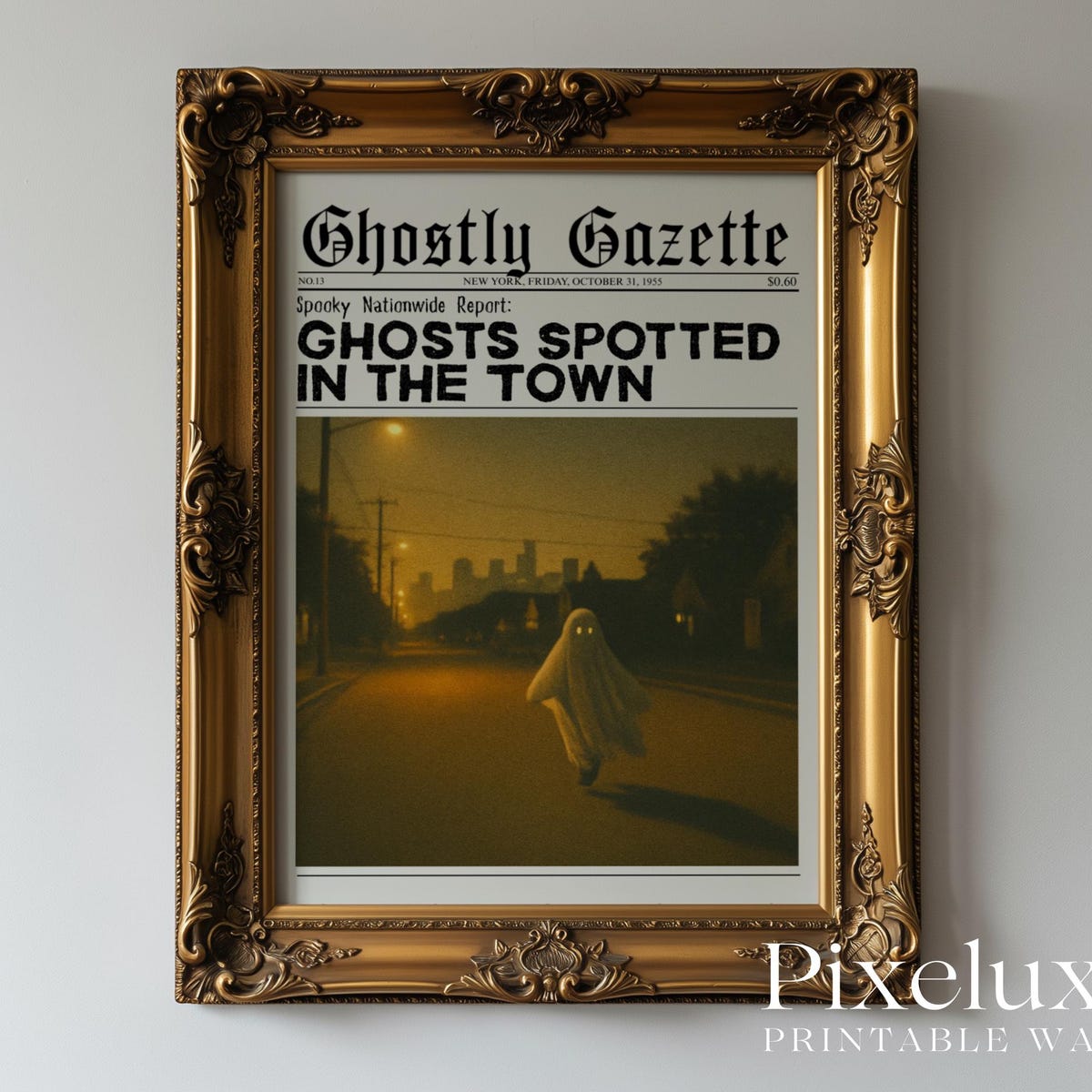 Miluva Ghost newspaper wall art vintage halloween poster – Spooky wall ...