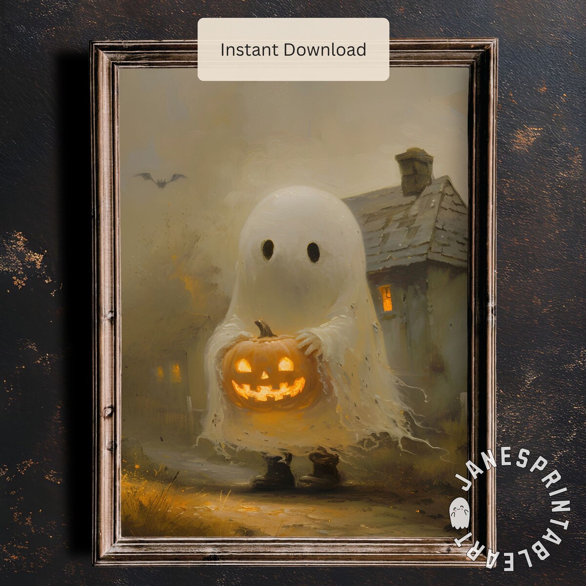 Miluva Ghost with jack – O – Lantern poster – Halloween spooky wall art ...