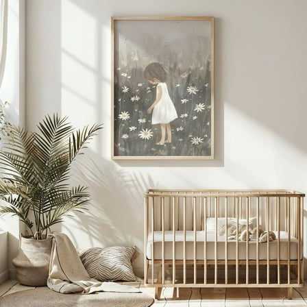 Miluva Girl In Daisy Field Print, Nursery Wall Art, Kids Room Decor, Flower Poster, Printable Art, Kids Gift Neutral Nursery Decor Decor For Living Room Bedroom, 8x12 UNFRAMED