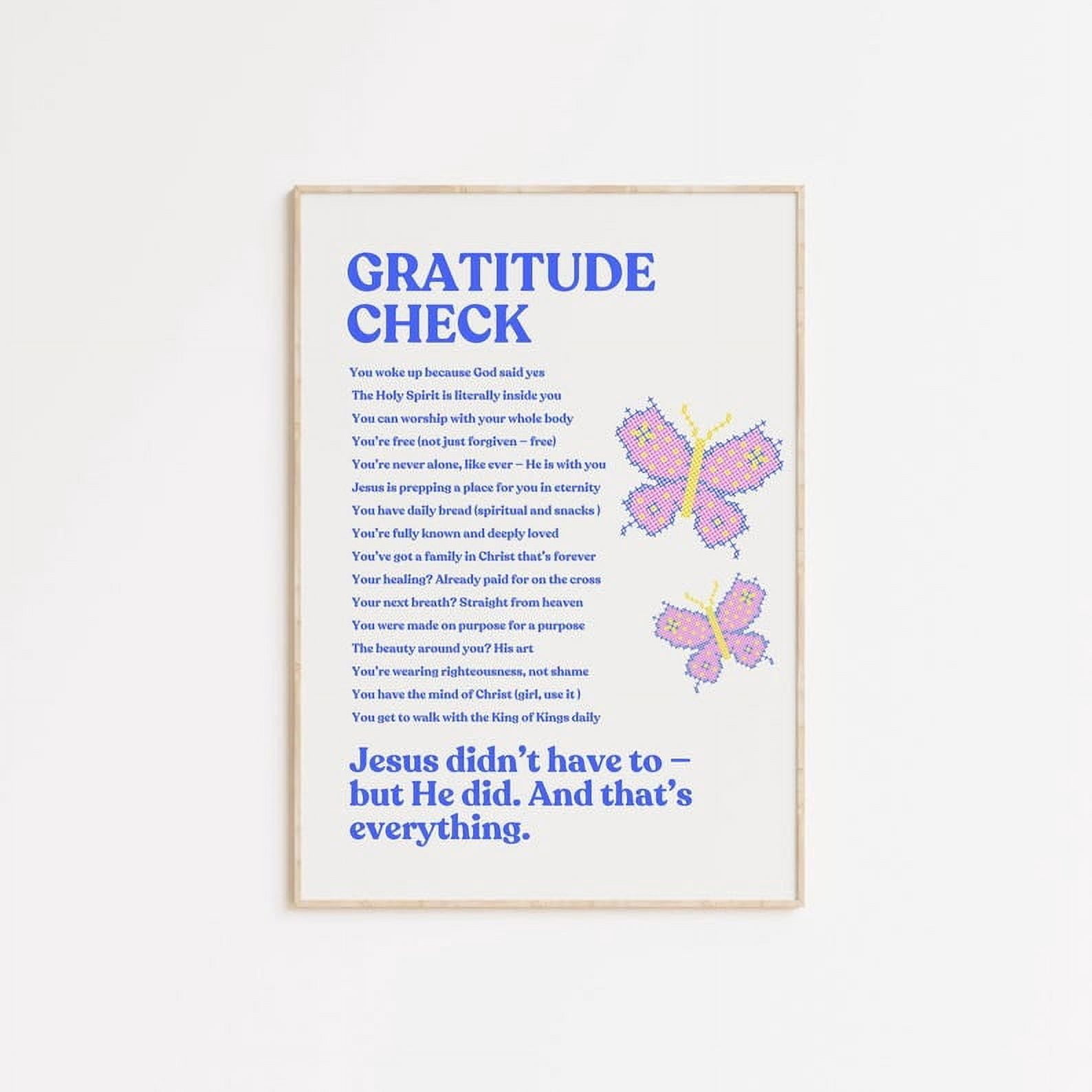Miluva Gratitude Check Motivational Poster Printable, Monarch Butterly ...