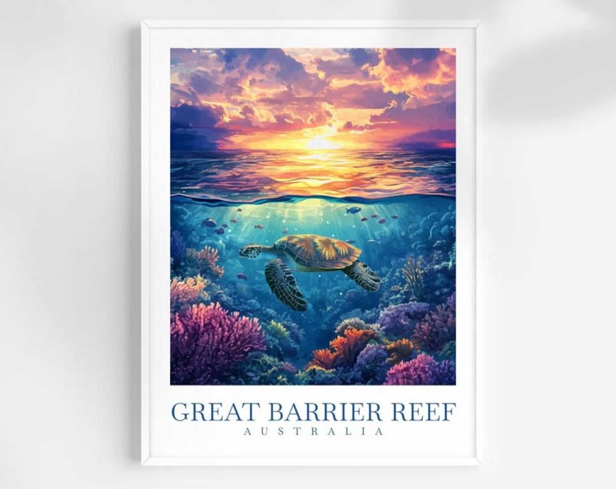 Image showcasing Miluva Great Barrier Reef Australia Travel Print Wall Art - Illustrated ...