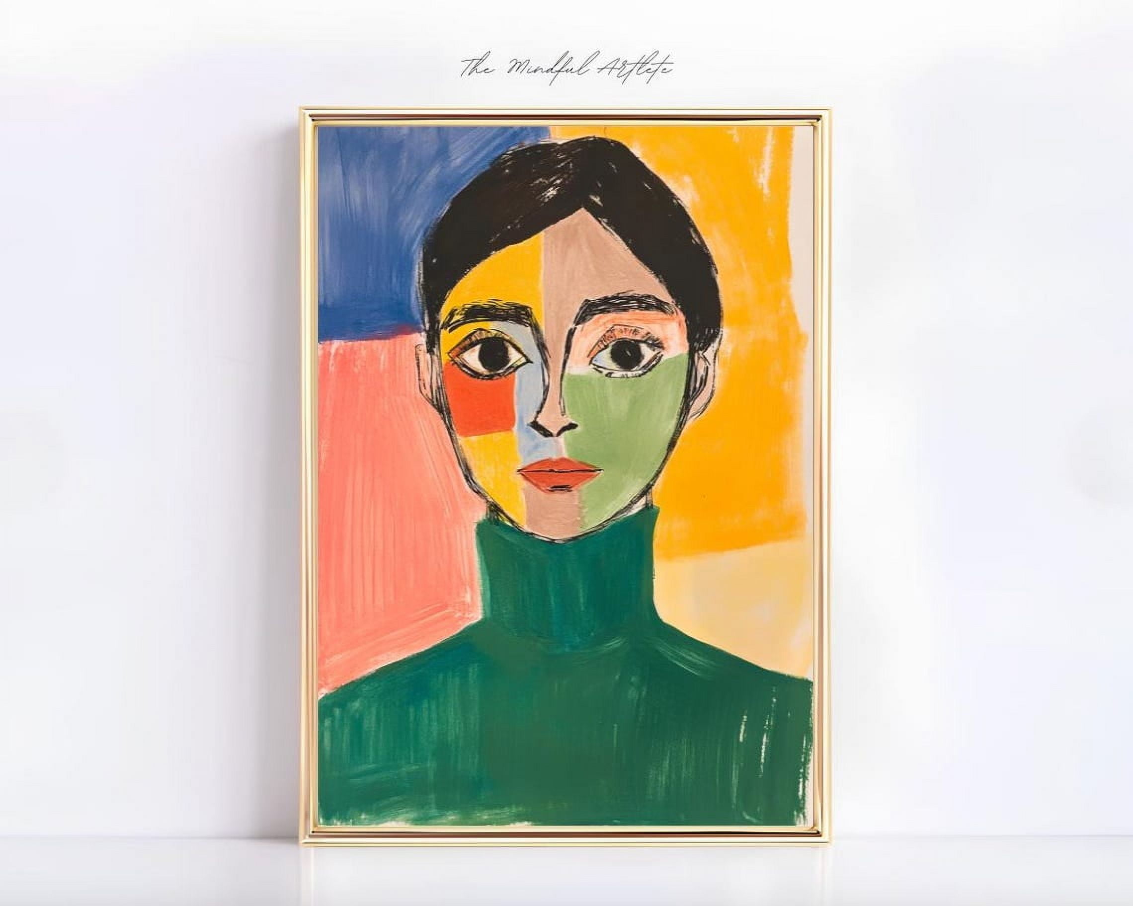 Miluva Green Abstract People Art Woman Portrait Color Blocking ...