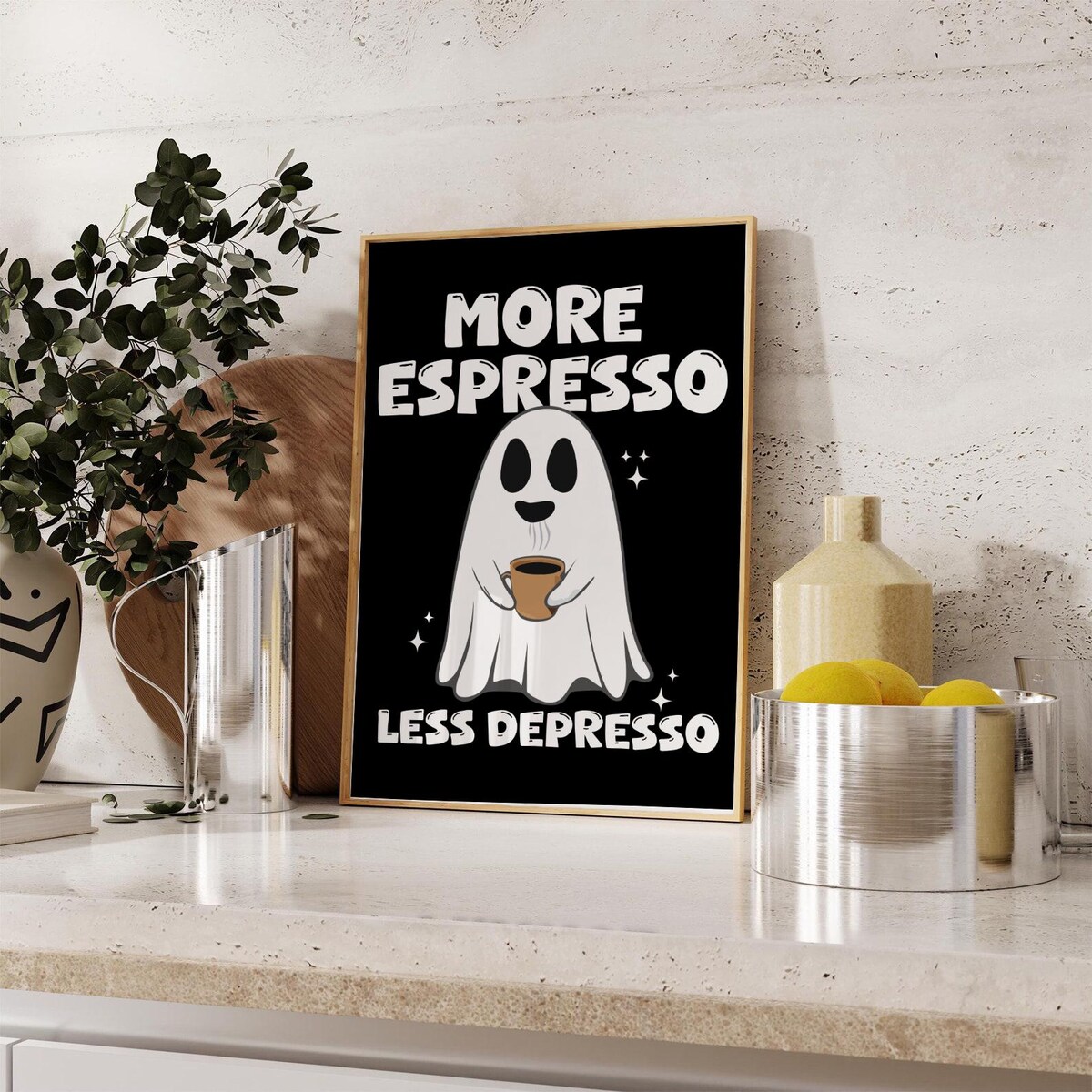 Miluva Halloween more espresso less depresso wall art cute ghost coffee ...