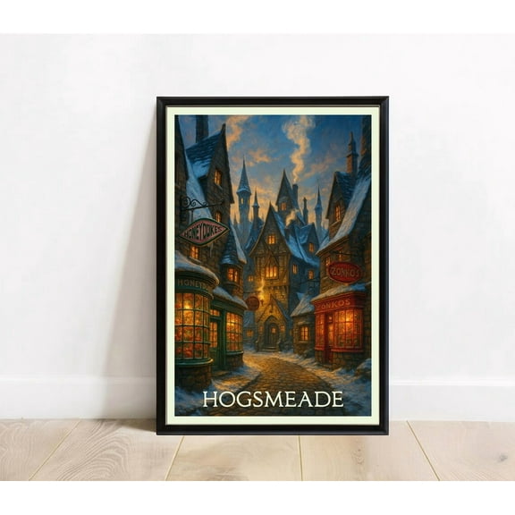 Miluva Hogsmeade Travel Poster Print - Harry Potter Wizard Village Wall Art - Snowy Magical Town Scene - Decor For Living Room Bedroom, 16x24 UNFRAMED