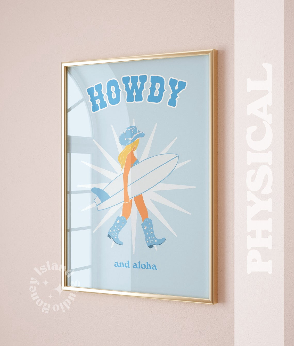 KYHLHS "Howdy And Aloha" Canvas Wall Art | Coastal Cowgirl & Surfer Girl Print | Preppy Beach Poster For Bedroom