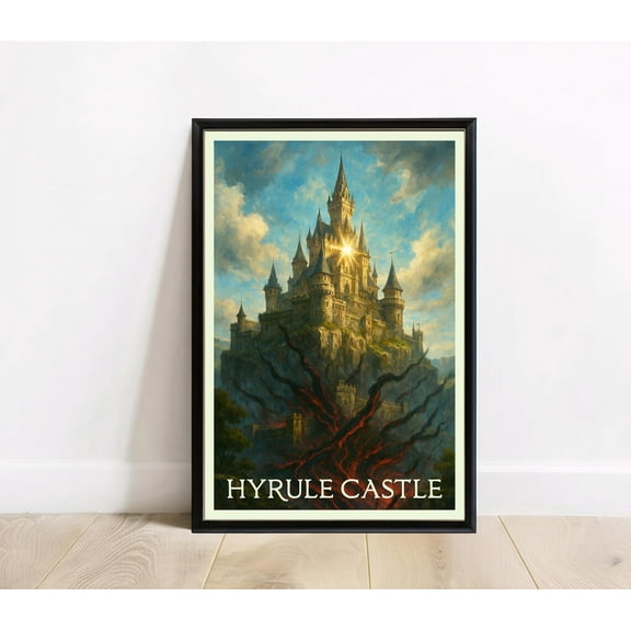 Miluva Hyrule Castle Travel Poster Print - Legend Of Zelda Royal Fortress Wall Art - Breath Of The Wild Fantasy Kingdom Scene - Decor For Living Room Bedroom, 16x24 UNFRAMED