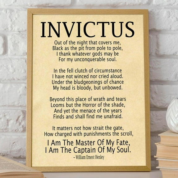 Miluva Invictus Poem Invictus Print Art Print By William Ernest Henley Captain Of My Soul Master Of My Fate Invictus Poster ,Decor For Living Room Bedroom, 8x12 UNFRAMED