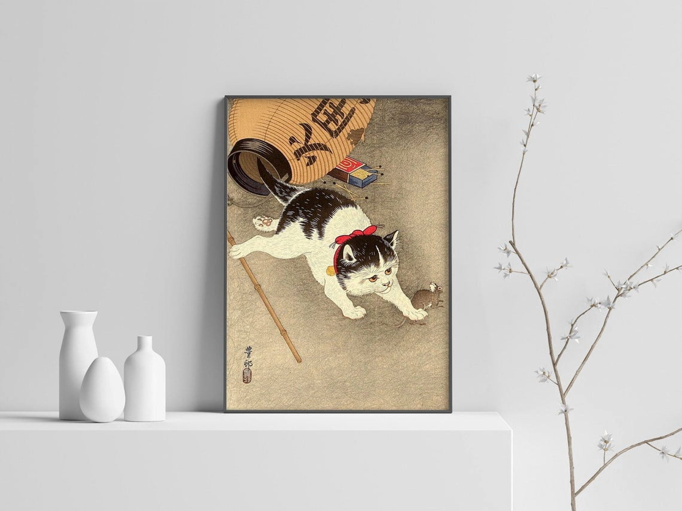 Miluva Japanese Cat Poster, Japanese Cat Art Print, Cat And Mouse ...
