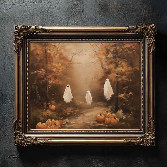 Miluva Landscape ghosts print art – Cute ghosts picture – Ghosts fall landscape, 12x18 UNFRAMED