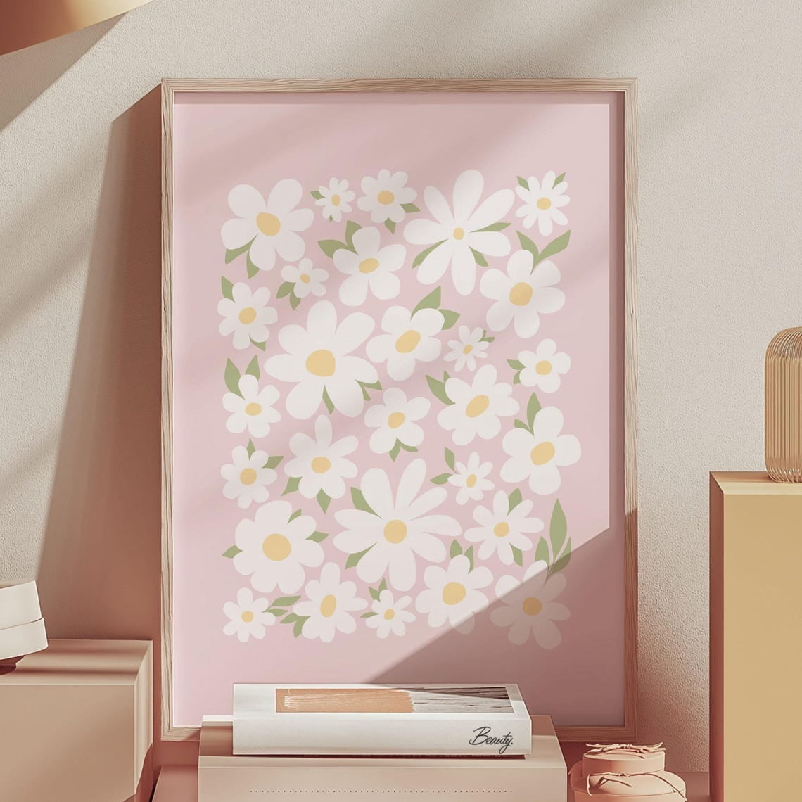 Miluva Light Pastel Pink Printable Floral Wall Art, Pink Daisy Art ...