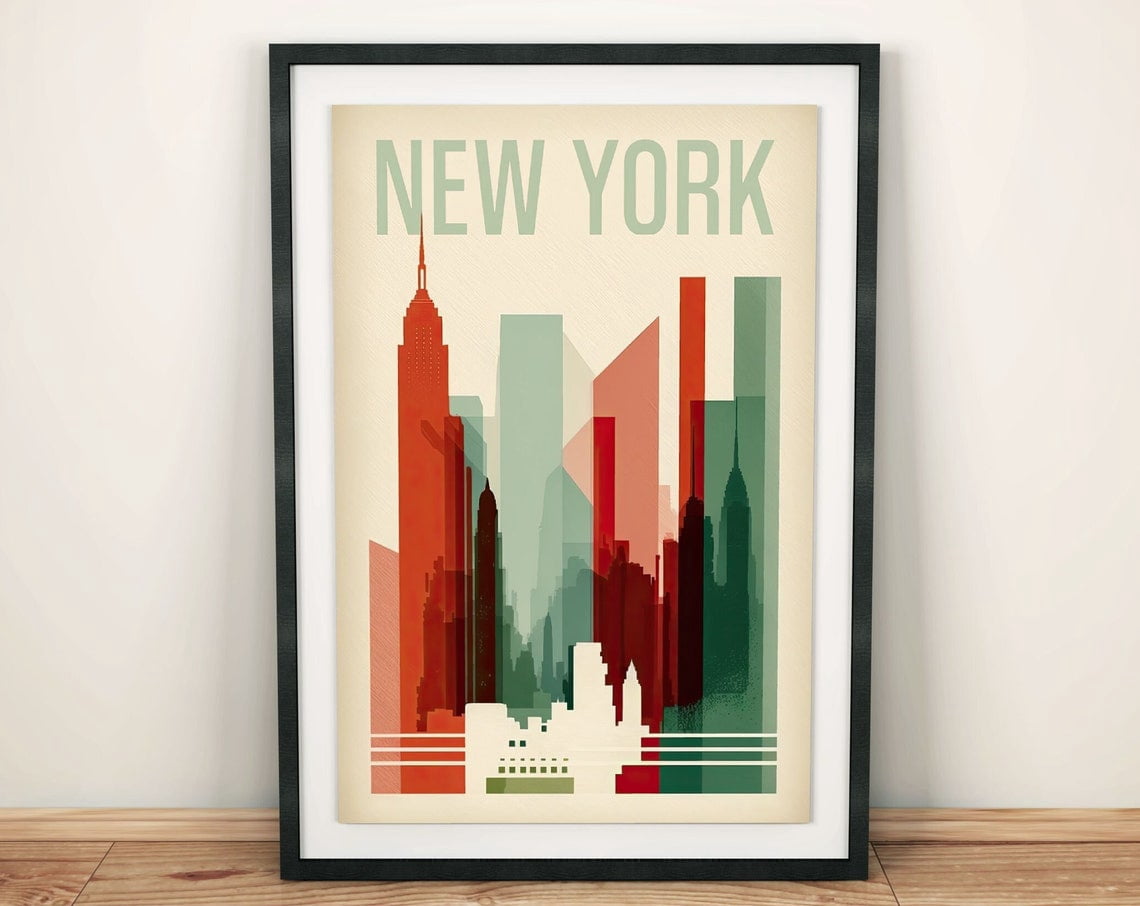 Miluva Living Room Wall Art Urban Retro New York Poster Modern Skyline ...