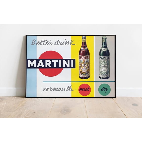 Miluva Martini Vermouth Sweet And Dry Advertisement Print, Retro Bar Decor, Printable Wall Art, For Home Bar Or Kitchen Decor For Living Room Bedroom, 8x12 UNFRAMED