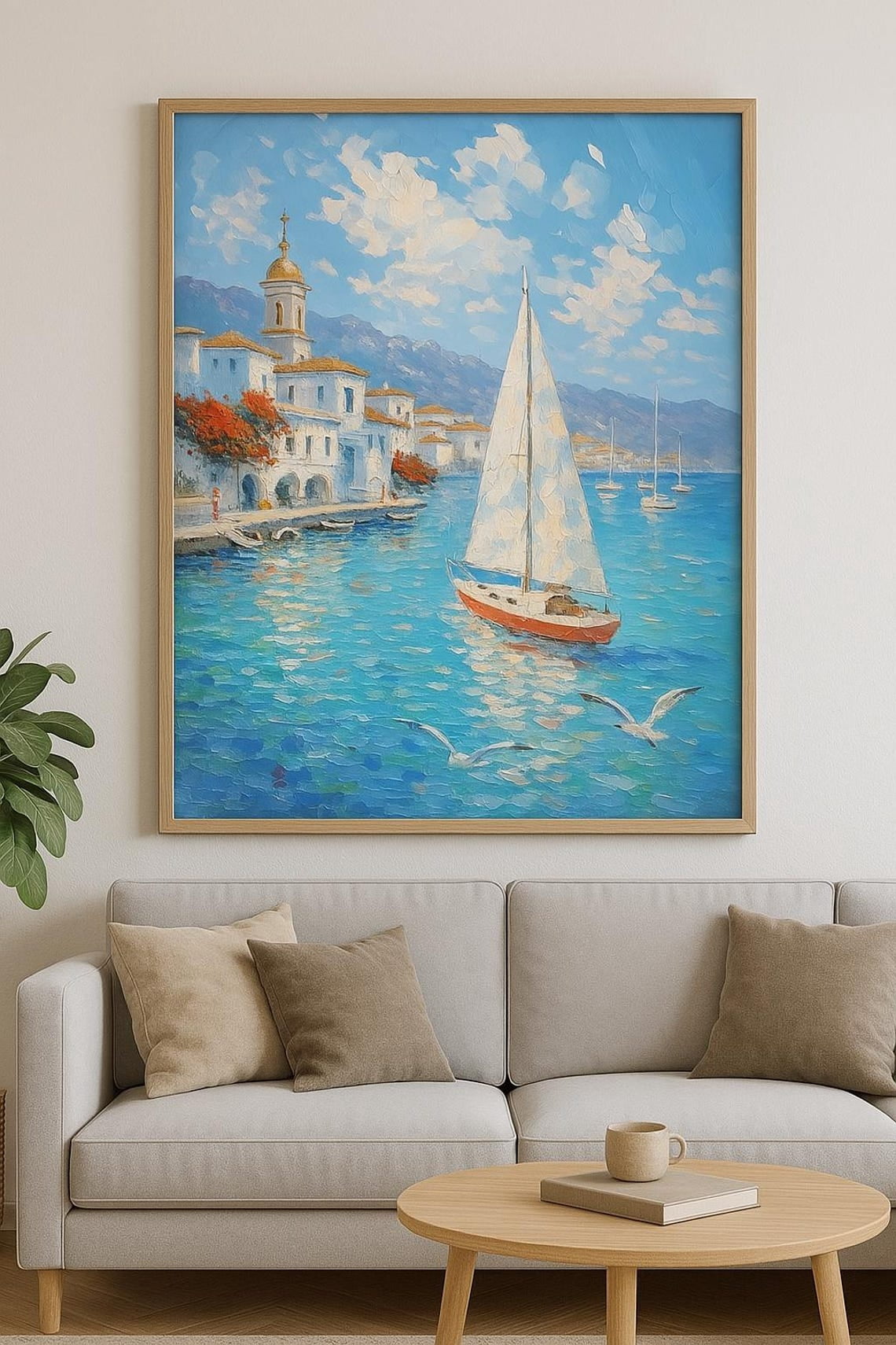 Miluva Mediterranean Seaside Wall Art Sailboat Coastal Print Nautical ...
