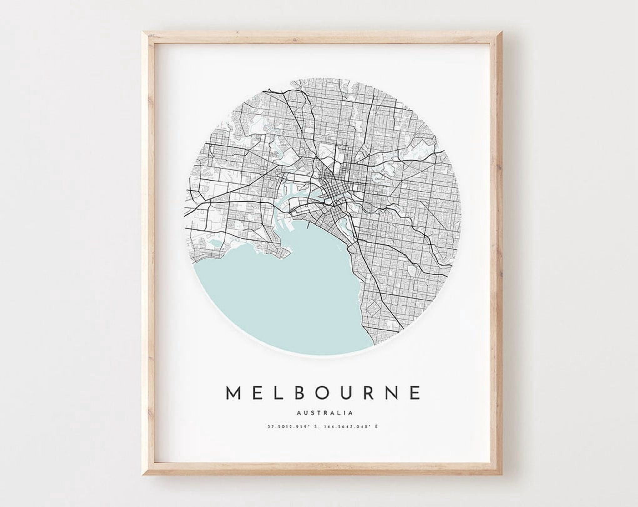 Miluva Melbourne Map Print, Melbourne Map Poster City Wall Art ...