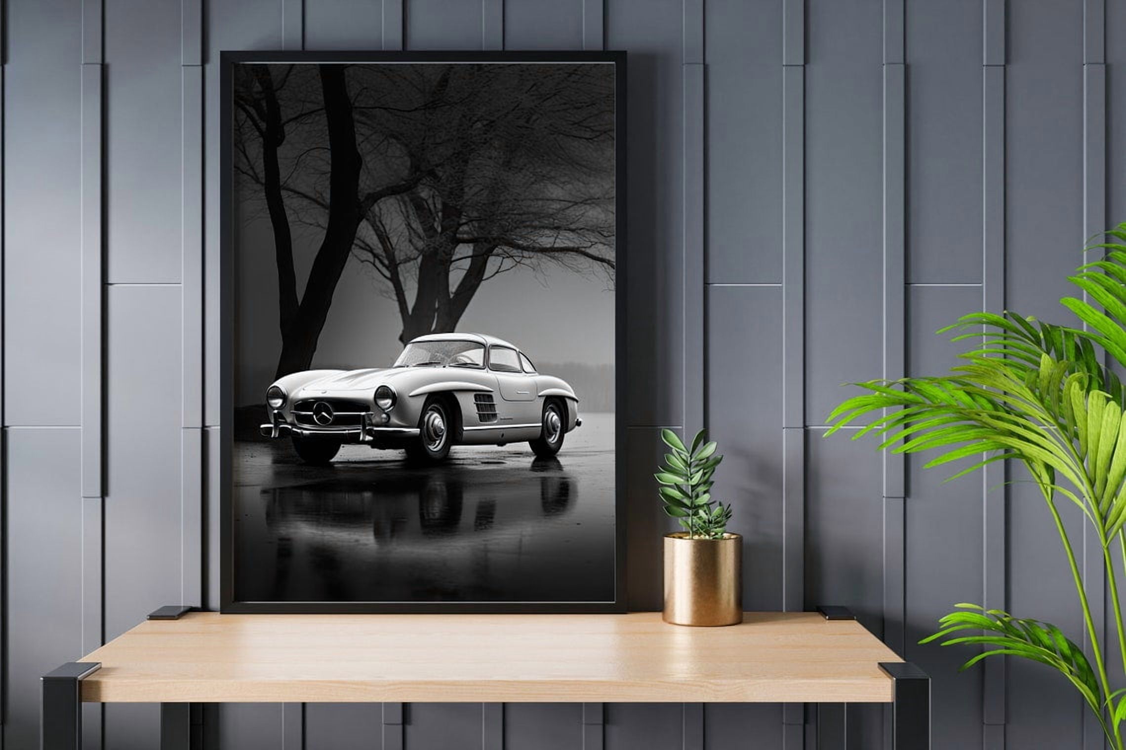 Miluva Mercedes 300 Sl Gullwing Black & White Print Classic Car Poster ...