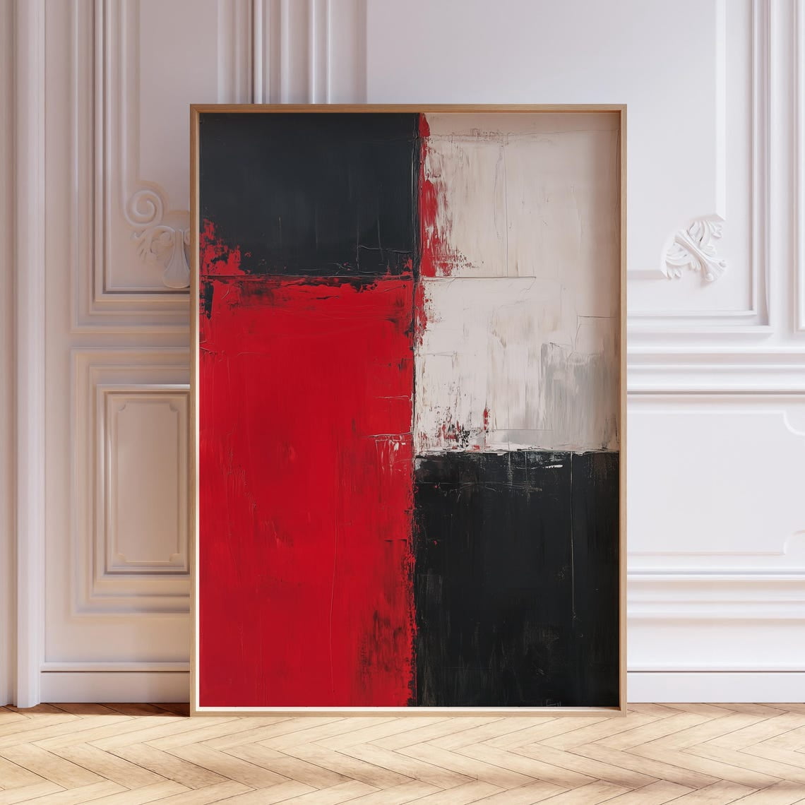 Miluva Mid Century Modern Red Wall Art, Minimalist Living Room Wall Art ...