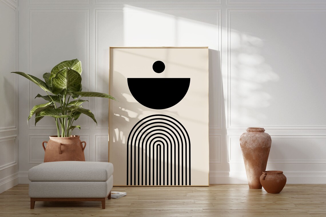 Miluva Mid Century Modern Wall Art, Neutral Abstract Geometric Prints ...