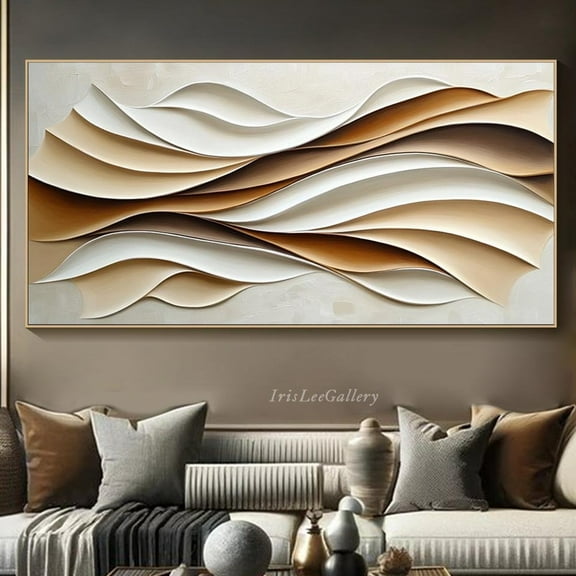 Miluva Minimalist Abstract Wood Decor Textured Wave Wall Art Wabi-Sabi Wall Art Living Room Wall Decor Beige White Neutral Tones Wall Art Decor For Living Room Bedroom, 24x36 UNFRAMED