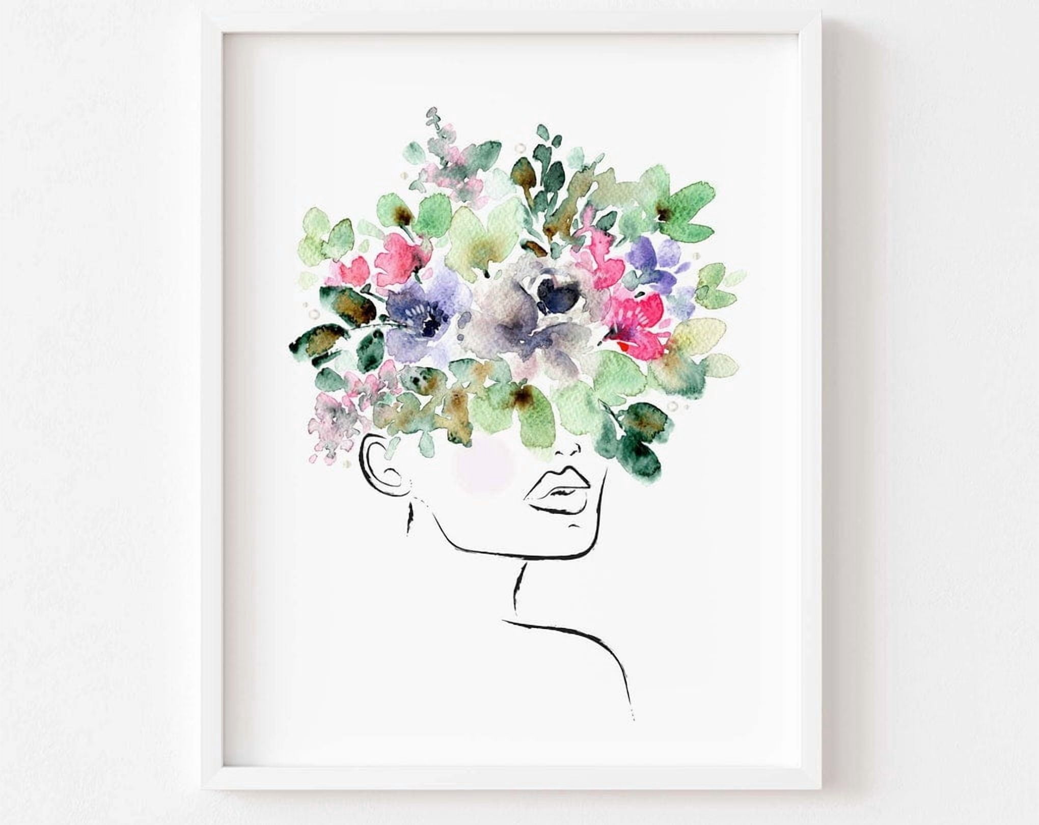 Miluva Modern Boho Femme Floral Line Art Print, Flower Head Poster ...