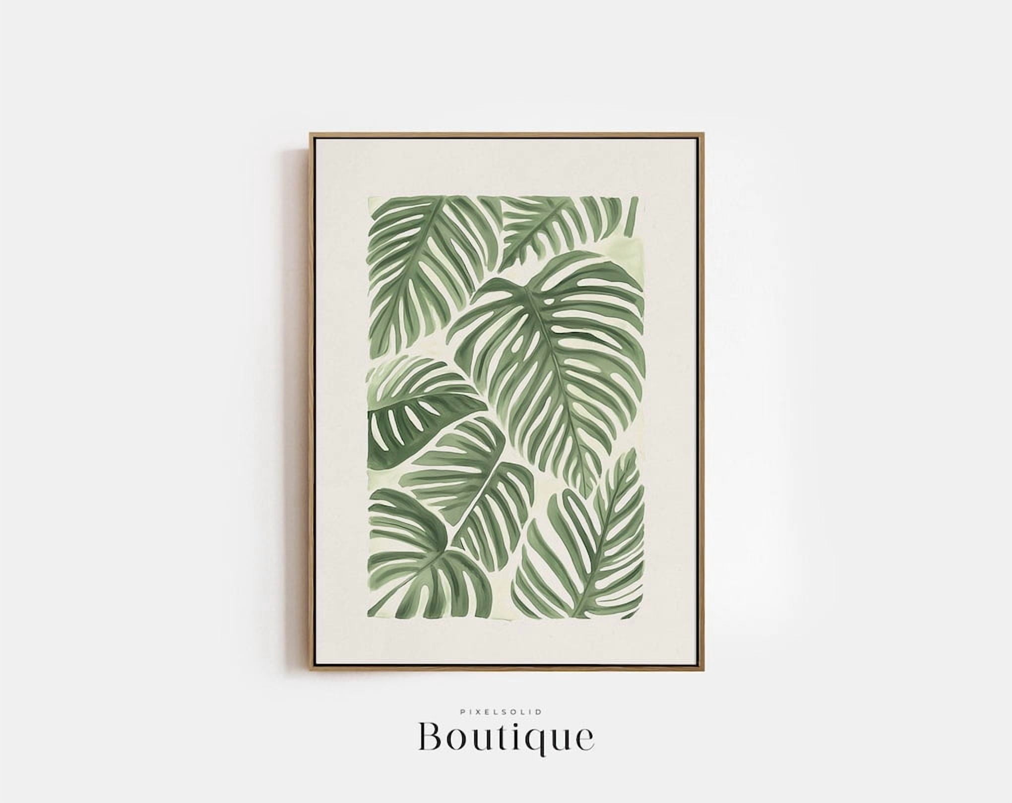 Miluva Monstera Leaf Wall Art Print, Minimalist Green Botanical Poster ...