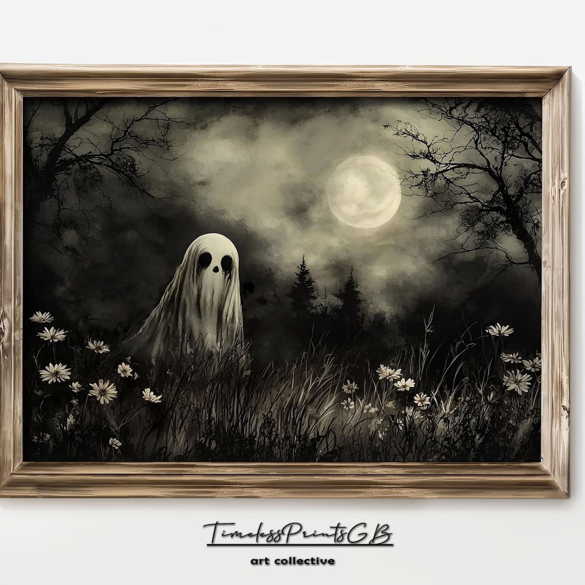Miluva Moody ghost wall art vintage halloween cute ghost in a flower ...