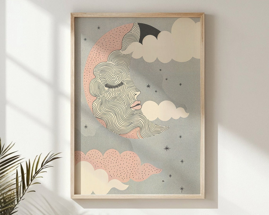 Miluva Moon And Stars Nursery Wall Art, Celestial Kids Room Decor ...