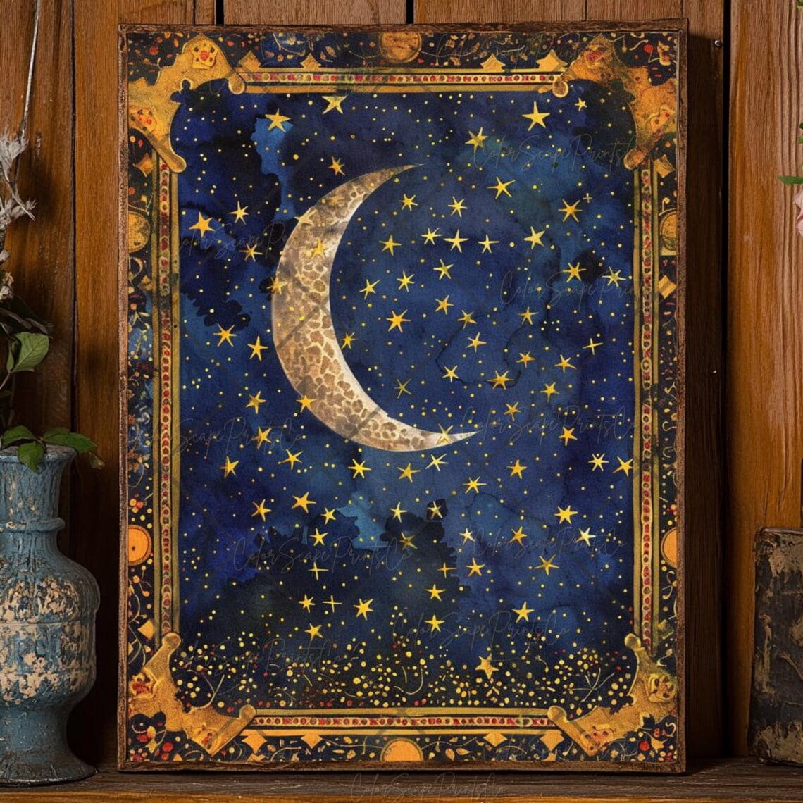 Miluva Moon And Stars Wall Art Celestial Starry Night Sky Crescent Moon ...