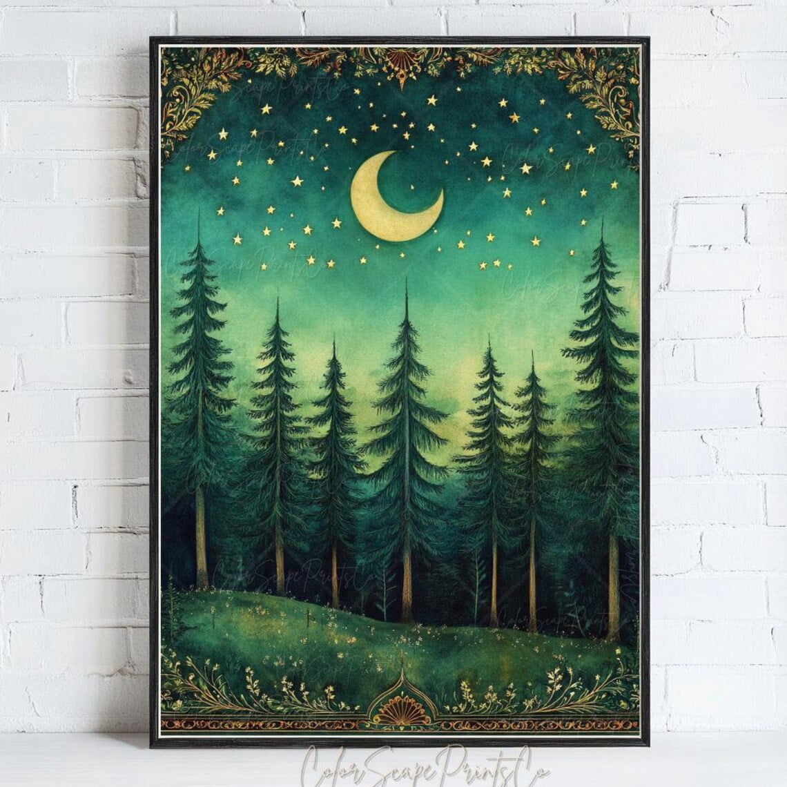 Miluva Moon And Stars Wall Art Dark Forest Enchanted Night Print Dark ...