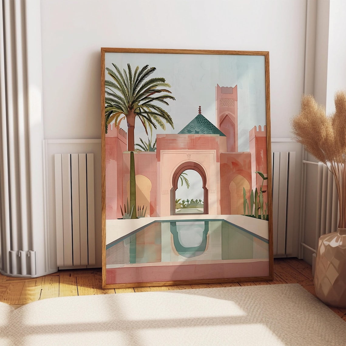 Trendy Islamic Green Leaves Canvas Painting - Moroccan Archway Wall Art For Living Room, Bedroom, Or Home Decor (30x40cm, Set Of 3, Frameless)